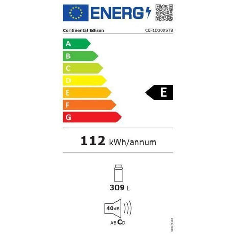 Réfrigérateur - CONTINENTAL EDISON - CEF1D308STB - 1 porte - 308 L - L 59,5 x P 65 x H 155 cm - Noir