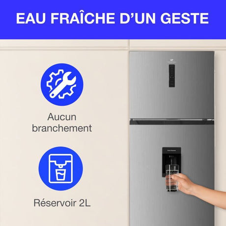 Réfrigérateur congélateur haut - CONTINENTAL EDISON -  413L - Total No Frost(Sans givre)  - inox - L70 cm x H 178 cm