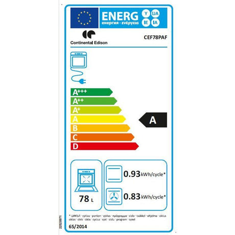 Four encastrable - Pyrolyse - CONTINENTAL EDISON - CEF78PAF - Noir - Porte froide - 78 L - 59,5 x 57,5 x 59,5 cm