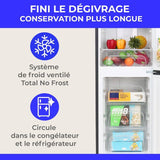 Réfrigérateur combiné - CONTINENTAL EDISON - CEFC225NFB -225L - Total No Frost(Sans givre) - Classe E - L48,5 x P60x H175 cm - Noir