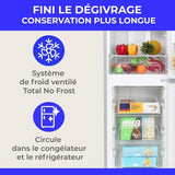 Réfrigérateur combiné - CONTINENTAL EDISON - CEFC225NFS - 225L - Total No Frost(Sans givre) - L48,5 x P60 x H175 cm-Classe E -Silver