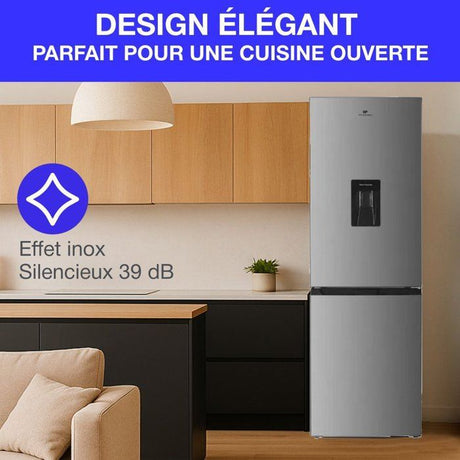 Réfrigérateur congélateur bas CONTINENTAL EDISON - 251L -Total No Frost(Sans givre) - Inox - L 54 cm x H 180 cm