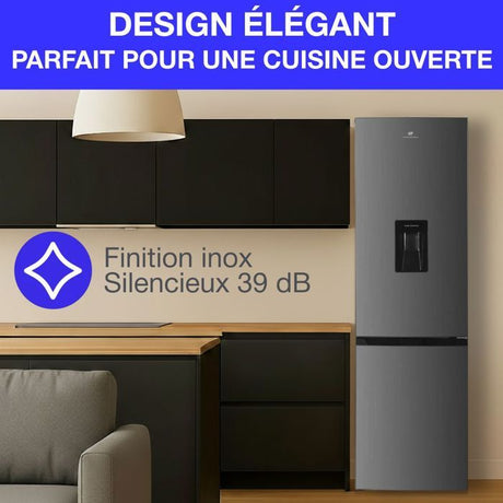 Réfrigérateur congélateur bas - CONTINENTAL EDISON - 325L - Total No Frost - distributeur d'eau- Inox - Classe D