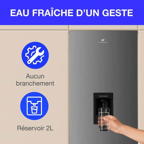 Réfrigérateur congélateur bas - CONTINENTAL EDISON - 325L - Total No Frost - distributeur d'eau- Inox - Classe D