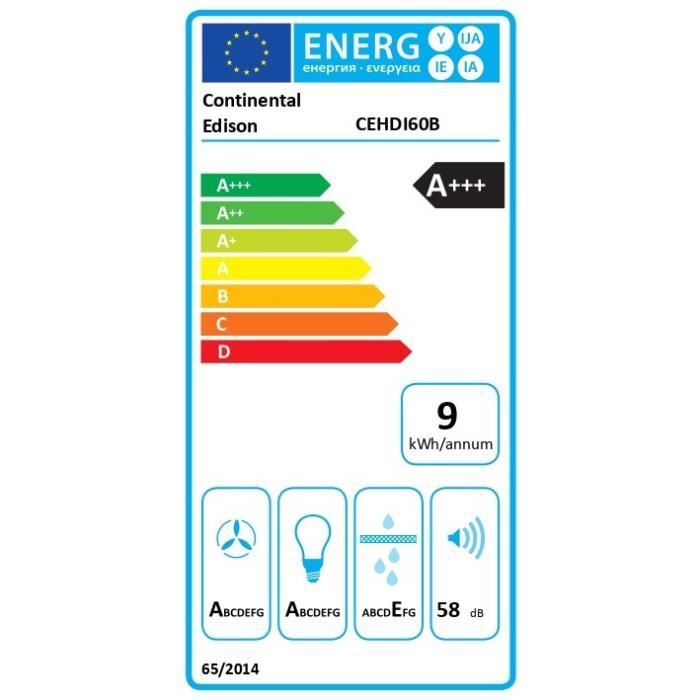 Hotte décorative inclinée - CONTINENTAL EDISON - CEHDI60B - A +++ - L60 cm - Noir