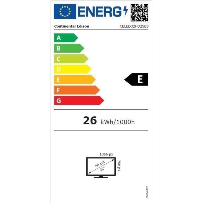 TV LED - CONTINENTAL EDISON - CELED32HD25B3 - HD 32 (80 cm) - 2xHDMI, 1xUSB - Noir