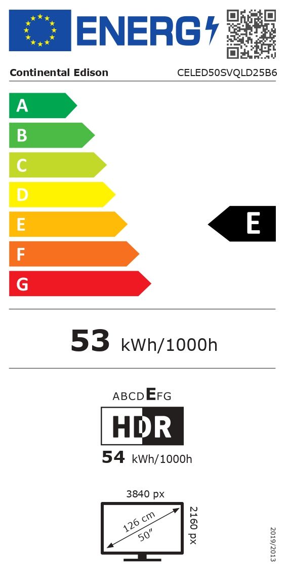 TV LED QLED - CONTINENTAL EDISON - 50 (127 cm) - 3xHDMI - 2xUSB - Noir - CELED50SVQLD25B6