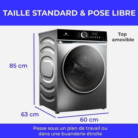 Lave-linge hublot - CONTINENTAL EDISON - CELL1012DDS1 - 10kg - MOTEUR INDUCTION DIRECTE SANS COURROIE -60 cm - 1200 trs/min - Silver