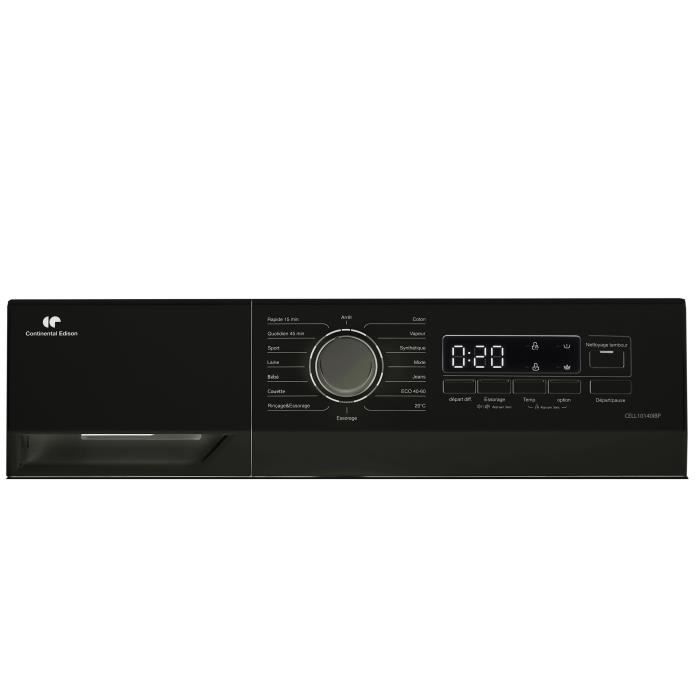 Lave-linge hublot - CONTINENTAL EDISON - CELL10140IBP - 10kg - Moteur induction - 60 cm - Classe A - 1400 trs/min - Noir mat