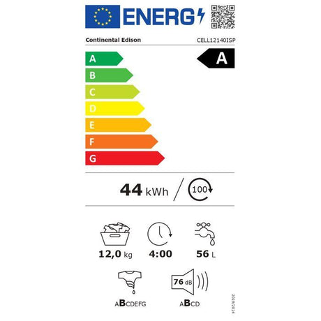 Lave-linge hublot - CONTINENTAL EDISON - CELL12140ISP - 12kg - Induction - 60 cm - 1400 trs/min - Silver