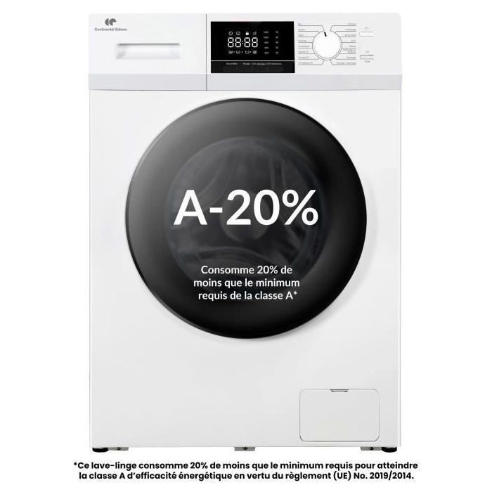 Lave-linge hublot - CONTINENTAL EDISON - CELL12140IWP - 12kg - Induction - 60 cm - 1400 trs/min - Blanc