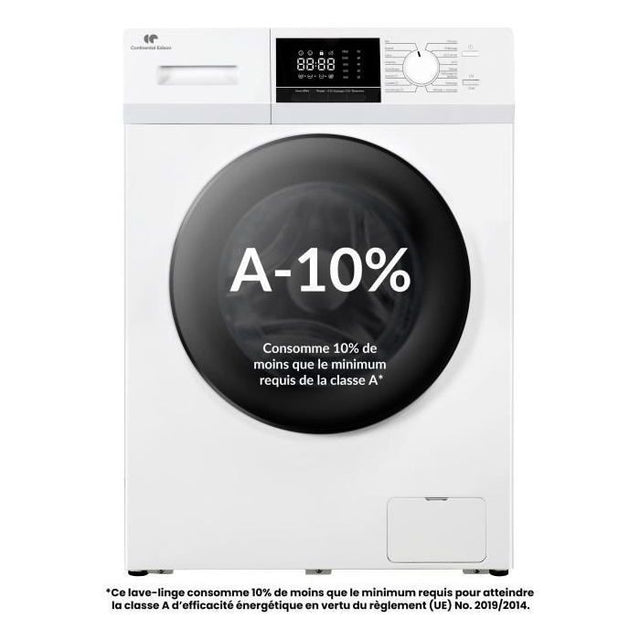 Lave-linge hublot - CONTINENTAL EDISON - CELL8140IW1 - 8kg - Moteur induction - 60 cm - 1400 trs/min - Blanc