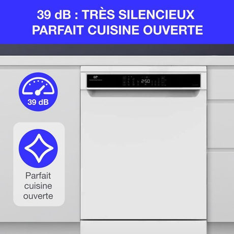 Lave-vaisselle pose libre CONTINENTAL EDISON - 15 couverts - Largeur 59,8 cm - Classe D - moteur induction - 39 dB - Blanc