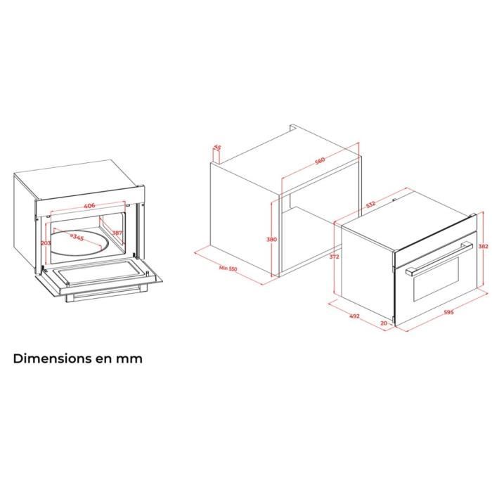 Four a micro-ondes encastrable  -  CONTINENTAL EDISON - 1450 W - 34 L -Combiné  Gril - CEMO34CEB3 - 59,5 x 38,3 x 49,2 cm - Noir