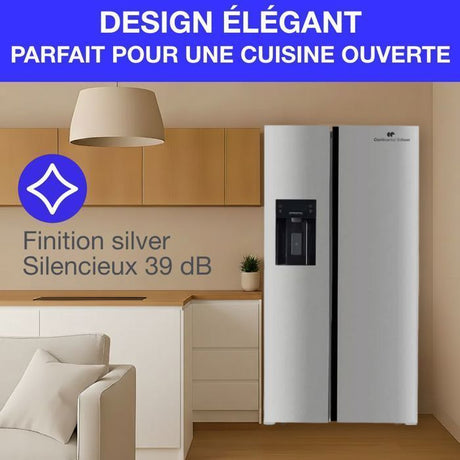 Réfrigérateur américain - CONTINENTAL EDISON - CERANF556IX1 - Distributeur eau / glaçons - Classe E - 91,1 x 70,6 x 178 cm - Silver