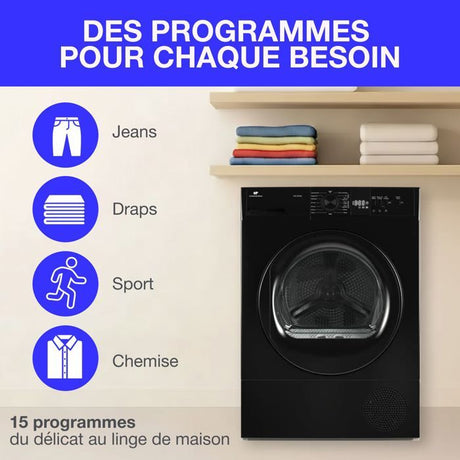 Seche-linge pompe a chaleur CONTINENTAL EDISON CESL10PCB2 - 10 kg - 60 cm - Classe E - Noir