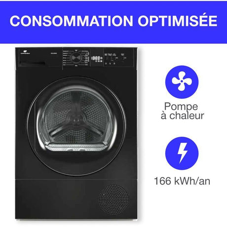 Seche-linge pompe a chaleur CONTINENTAL EDISON CESL10PCB2 - 10 kg - 60 cm - Classe E - Noir