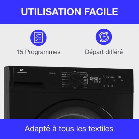 Seche-linge pompe a chaleur CONTINENTAL EDISON CESL10PCB2 - 10 kg - 60 cm - Classe E - Noir