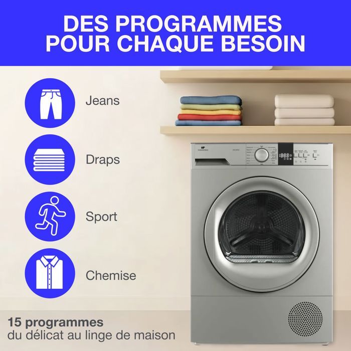 Seche-linge pompe a chaleur CONTINENTAL EDISON CESL10PCS2 - 10 kg - 60 cm - Classe E - Silver