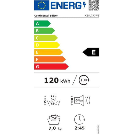 Seche-linge pompe a chaleur - CONTINENTAL EDISON - CESL7PCWE - 7 kg - 60 cm - Classe E - Blanc
