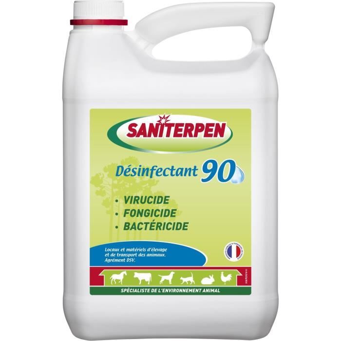 SANITERPEN 90 5L - Désinfectant habitat animal , véhicules, matériels, odeur neutre -