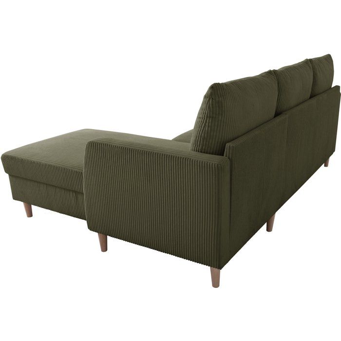 Canapé d'angle fixe - 3 places - CHIPY - Tissu Lincoln Kaki - Pieds bois nature - 192 x 82 x 138 cm