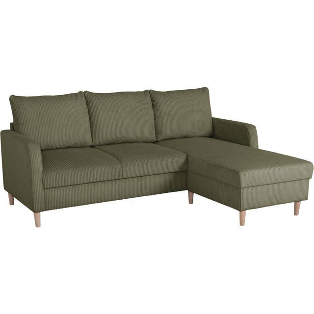Canapé d'angle fixe - 3 places - CHIPY - Tissu Lincoln Kaki - Pieds bois nature - 192 x 82 x 138 cm