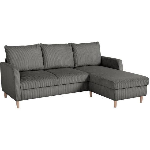 Canapé d'angle fixe - 3 places - CHIPY - Tissu Lincoln Anthracite - Pieds bois nature - 192 x 82 x 138 cm