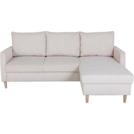 Canapé d'angle fixe - 3 places - CHIPY - Tissu Lincoln Perle - Pieds bois nature - 192 x 82 x 138 cm
