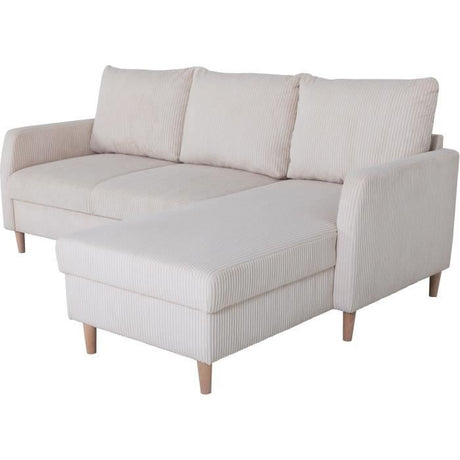 Canapé d'angle fixe - 3 places - CHIPY - Tissu Lincoln Perle - Pieds bois nature - 192 x 82 x 138 cm