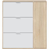 Meuble a chaussures - CLASS - 3 tiroirs abattants et 1 porte - Chene et blanc - L106xP22xH115cm