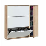 Meuble a chaussures - CLASS - 3 tiroirs abattants et 1 porte - Chene et blanc - L106xP22xH115cm