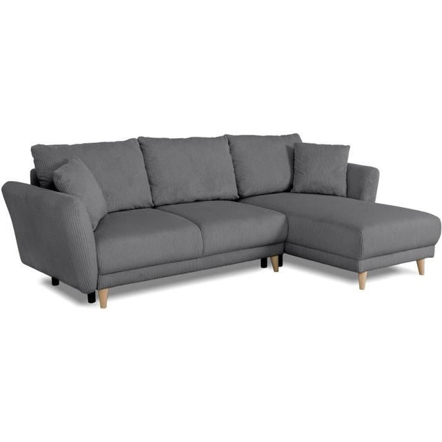 Canapé d'angle convertible réversible - 3 / 4 places - CLAUDIUS - Tissu Velours côtelé Anthracite - Coffre - 244 x 158 x 86 cm