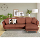 Canapé d'angle convertible réversible - 3 / 4 places - CLAUDIUS - Tissu Velours côtelé Terracotta - Coffre - 244 x 158 x 86 cm