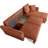 Canapé d'angle convertible réversible - 3 / 4 places - CLAUDIUS - Tissu Velours côtelé Terracotta - Coffre - 244 x 158 x 86 cm