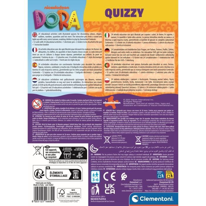 Clementoni - Quizzy - Dora - Jeu avec stylo intéractif - Sonore et lumineux - Des 3ans
