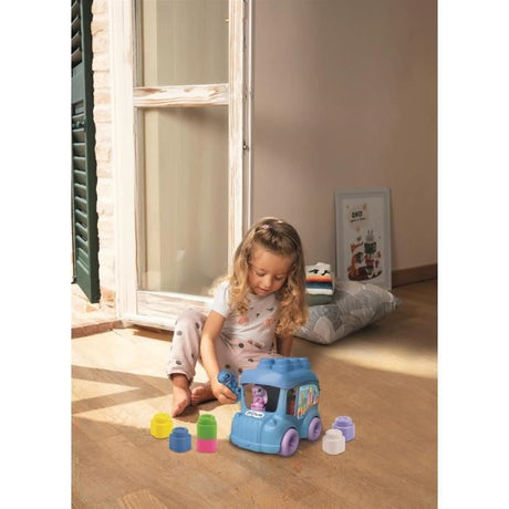 Clementoni - Bus Stitch Clemmy - 6 cubes souples a empiler - 2 figurines - Éveil sensoriel et motricité fine - Pour bébé des 6 mois