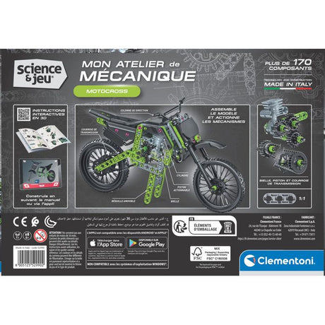 Motocross - CLEMENTONI - Mon Atelier Mécanique - Avec + 170 pieces - Des 8 ans - Fabriqué en Italie - Coffret de construction enfant