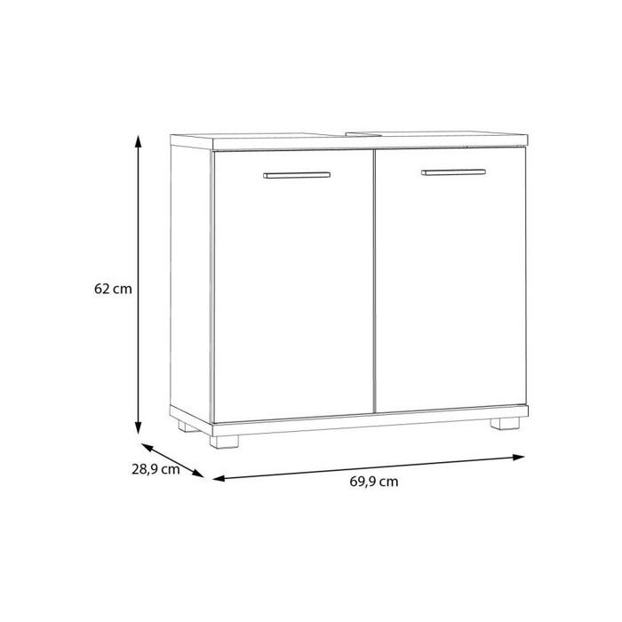 Meuble sous-lavabo - 2 portes - Décor chene & vert sauge - L69,9 x P28,9 x H62 cm - CHAMP