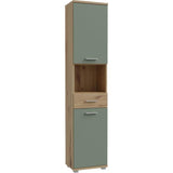 Meuble de salle de bain - Colonne - Décor Chene et Vert sauge - 2 portes - L40,2 x P28,9 x H183,6 cm