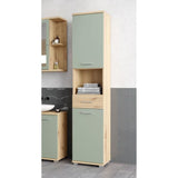 Meuble de salle de bain - Colonne - Décor Chene et Vert sauge - 2 portes - L40,2 x P28,9 x H183,6 cm