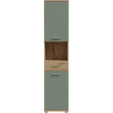 Meuble de salle de bain - Colonne - Décor Chene et Vert sauge - 2 portes - L40,2 x P28,9 x H183,6 cm