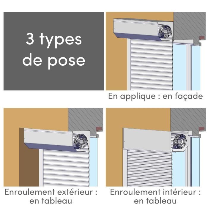 Volet roulant - Aluminium - H220 cm x L150 cm - Manoeuvre électrique filaire - Coloris Blanc - Ajustable
