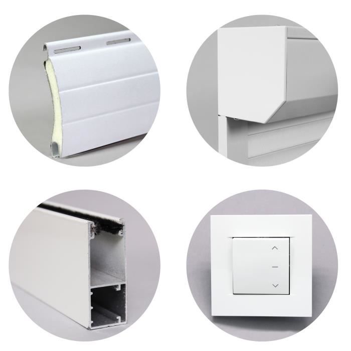 Volet roulant - Aluminium - H220 cm x L150 cm - Manoeuvre électrique filaire - Coloris Blanc - Ajustable