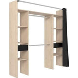 Dressing double ARTIC - L198 x P48 x H203 cm - Décor chene + rideau noir - Made in France