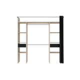 Dressing double ARTIC - L198 x P48 x H203 cm - Décor chene + rideau noir - Made in France