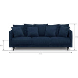 Canapé droit fixe 4 places - Tissu bleu - Classique - L 212 x P 93 cm - CONSTANCE