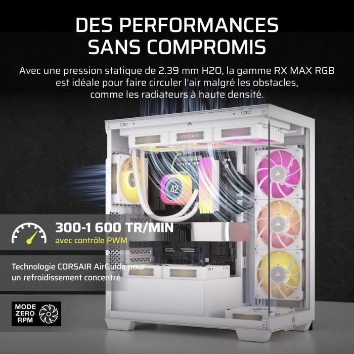 Refroidissement PC - CORSAIR - CO-9051039-WW - Kit de dťmarrage ventilateurs iCUE LINK RX140 RGB Max White Single Fan
