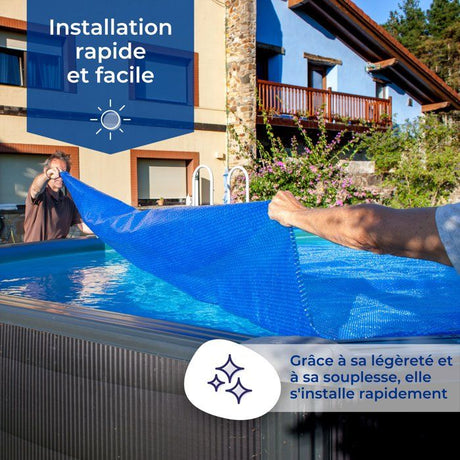 Bâche été a bulles - GRE - 180 µ - Piscine 8,10 x 4,70 m - Pour piscine acier/résine, tubulaire ou auto portante