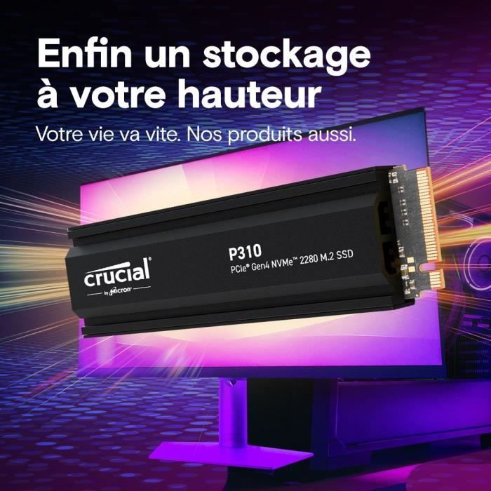 CRUCIAL - P310 - Disque SSD Interne - 1TB - Gen4 - NVMe M.2 - Jusqu'a 7100 Mo/s